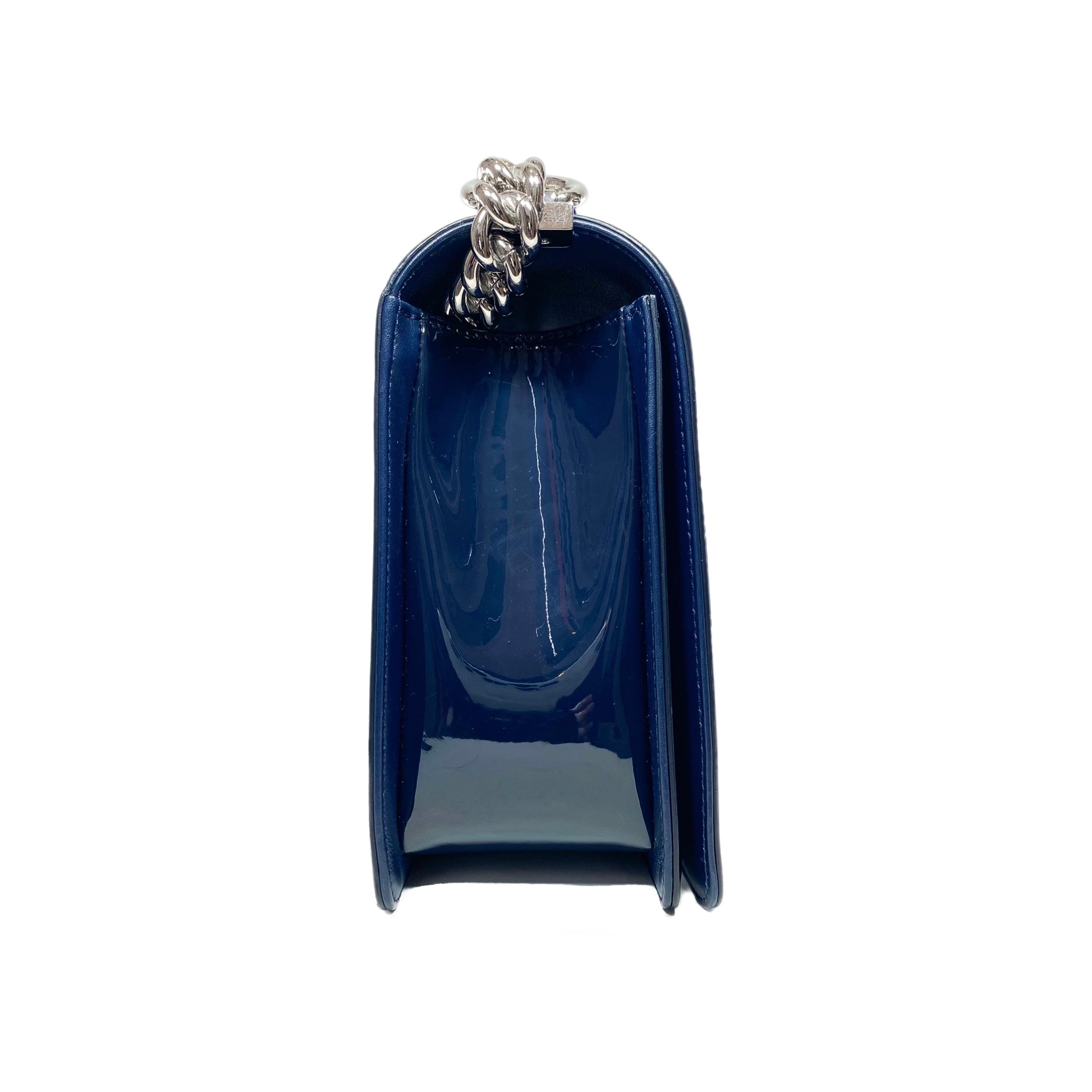 Chanel Navy Patent Old Medium Boy Bag