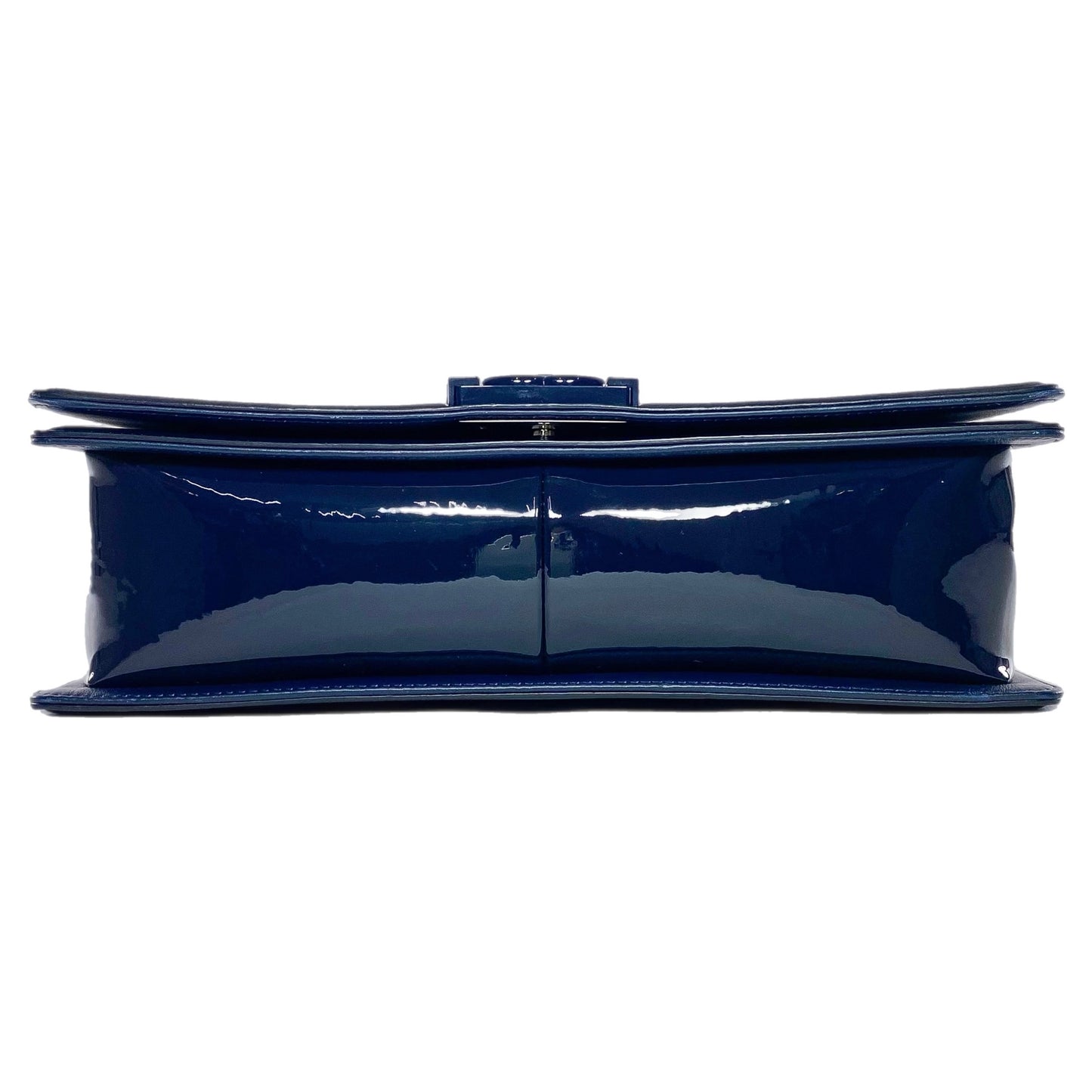 Chanel Navy Patent Old Medium Boy Bag