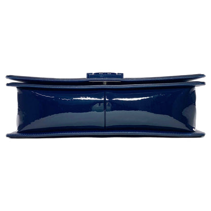 Chanel Navy Patent Old Medium Boy Bag