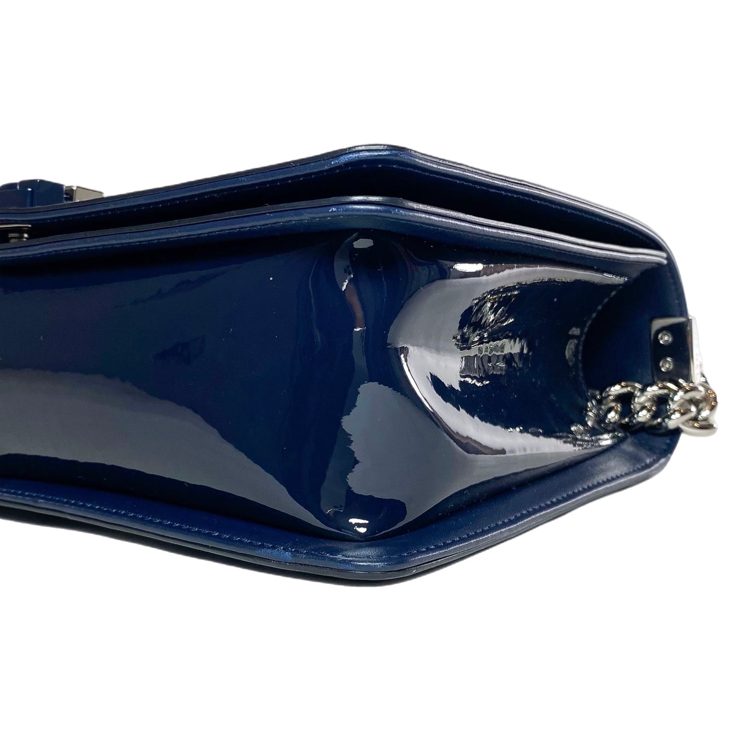 Chanel Navy Patent Old Medium Boy Bag