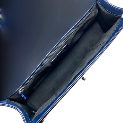 Chanel Navy Patent Old Medium Boy Bag