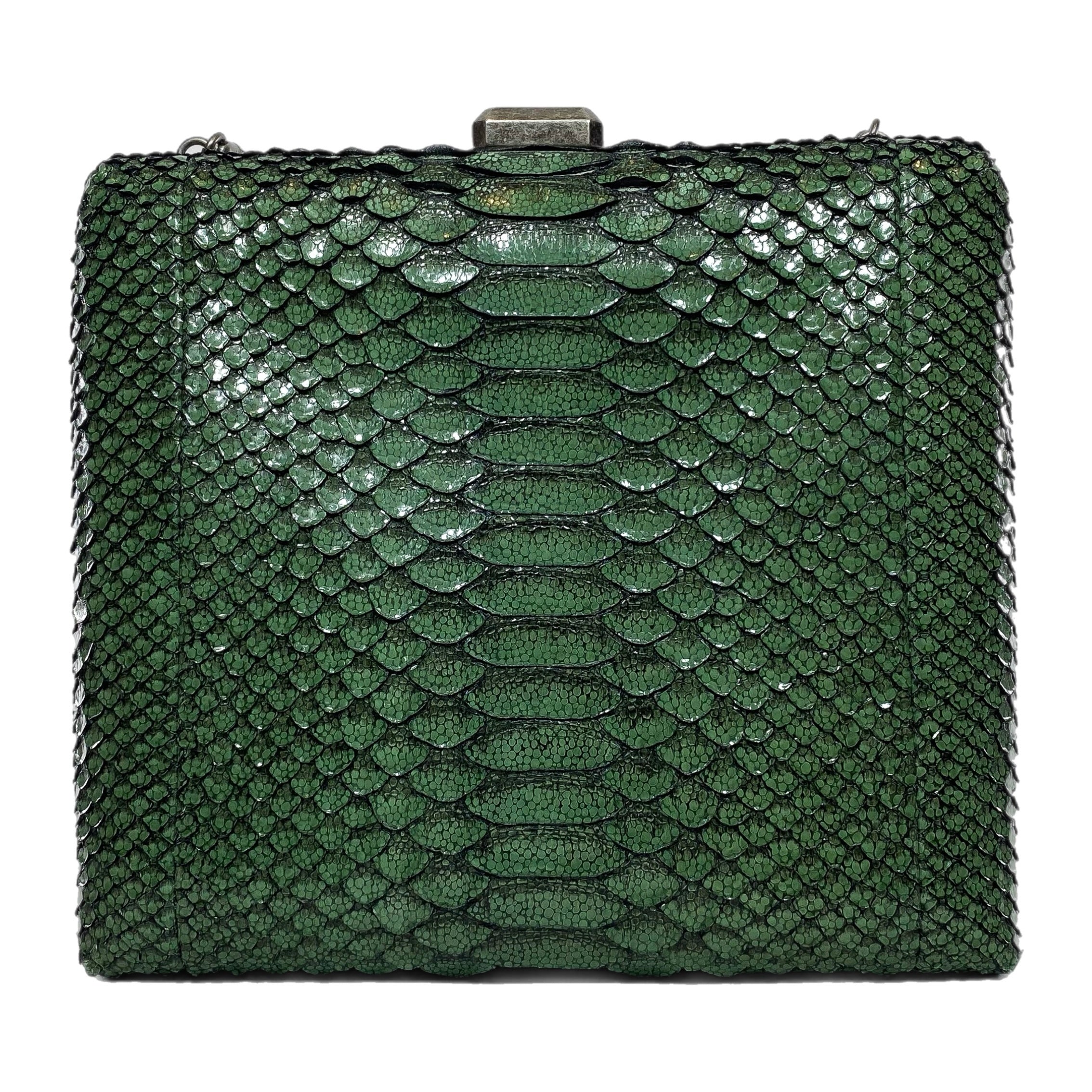 Chanel Green Python Snakeskin CC Kiss Shoulder Bag