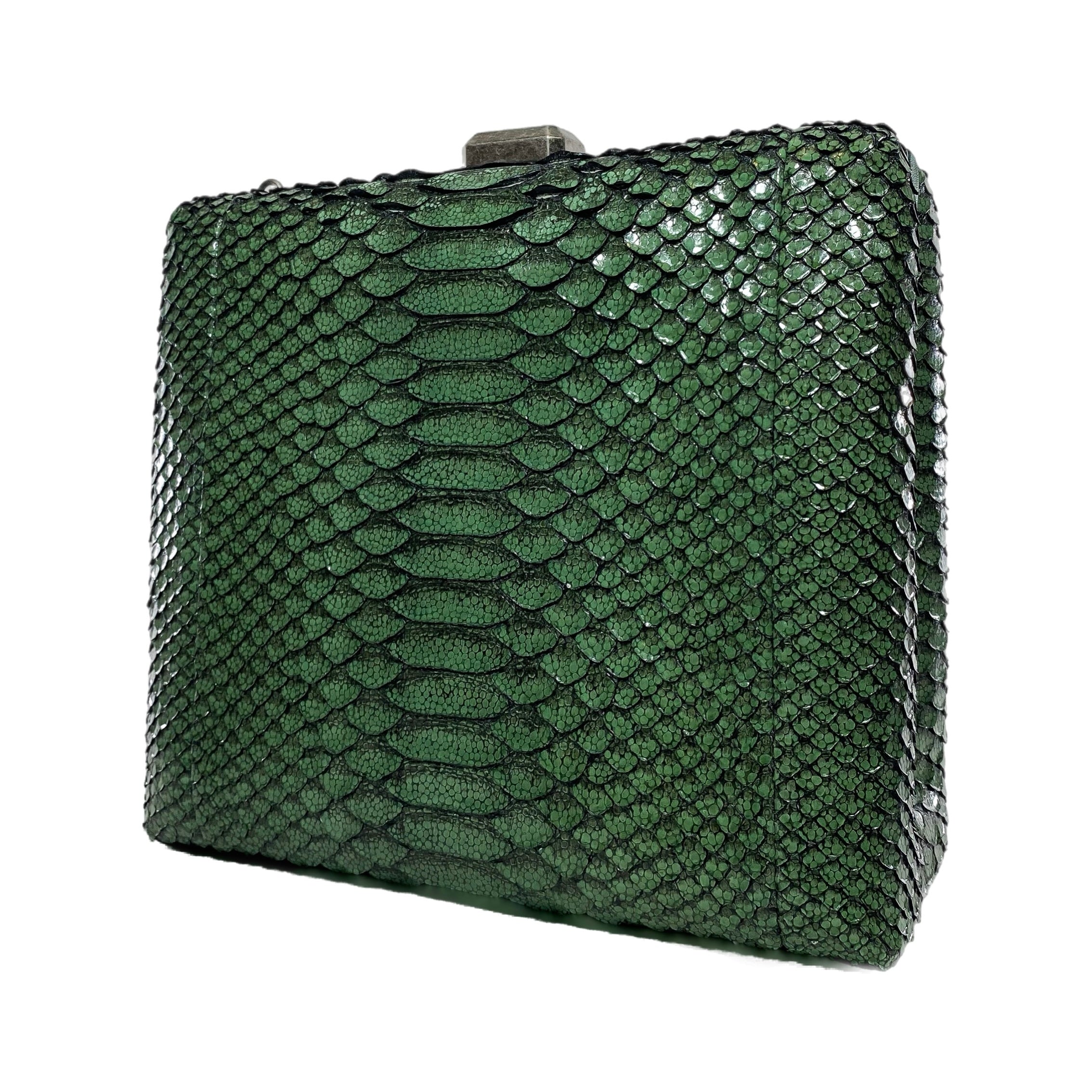 Chanel Green Python Snakeskin CC Kiss Shoulder Bag