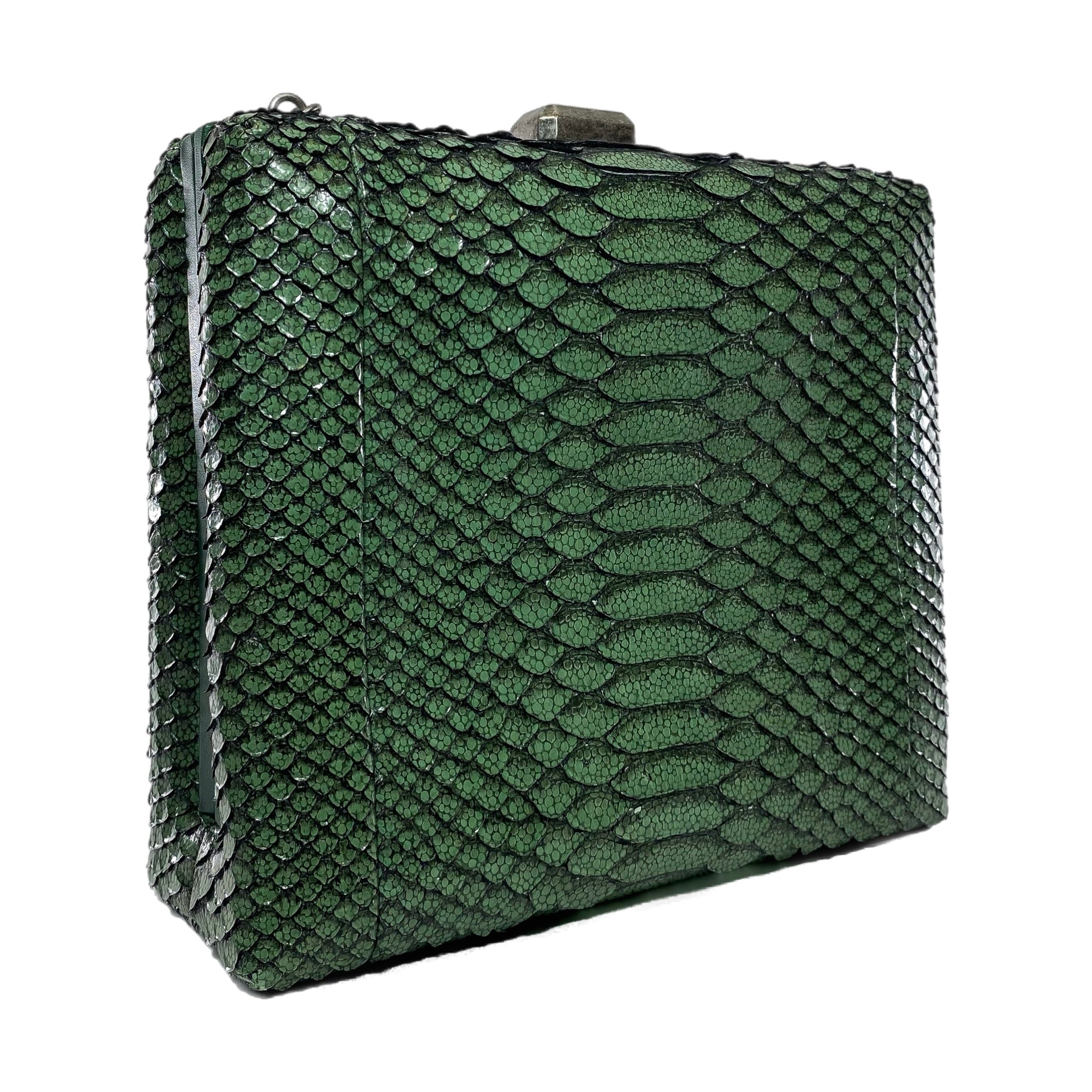 Chanel Green Python Snakeskin CC Kiss Shoulder Bag