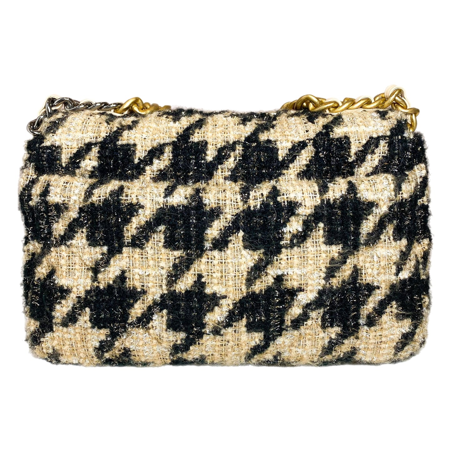 Chanel 19 Black Beige Houndstooth Tweed Flap Bag