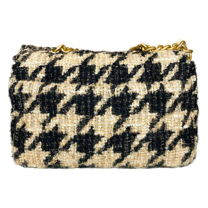 Chanel 19 Black Beige Houndstooth Tweed Flap Bag
