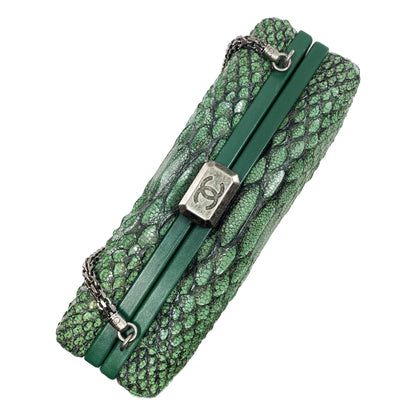 Chanel Green Python Snakeskin CC Kiss Shoulder Bag
