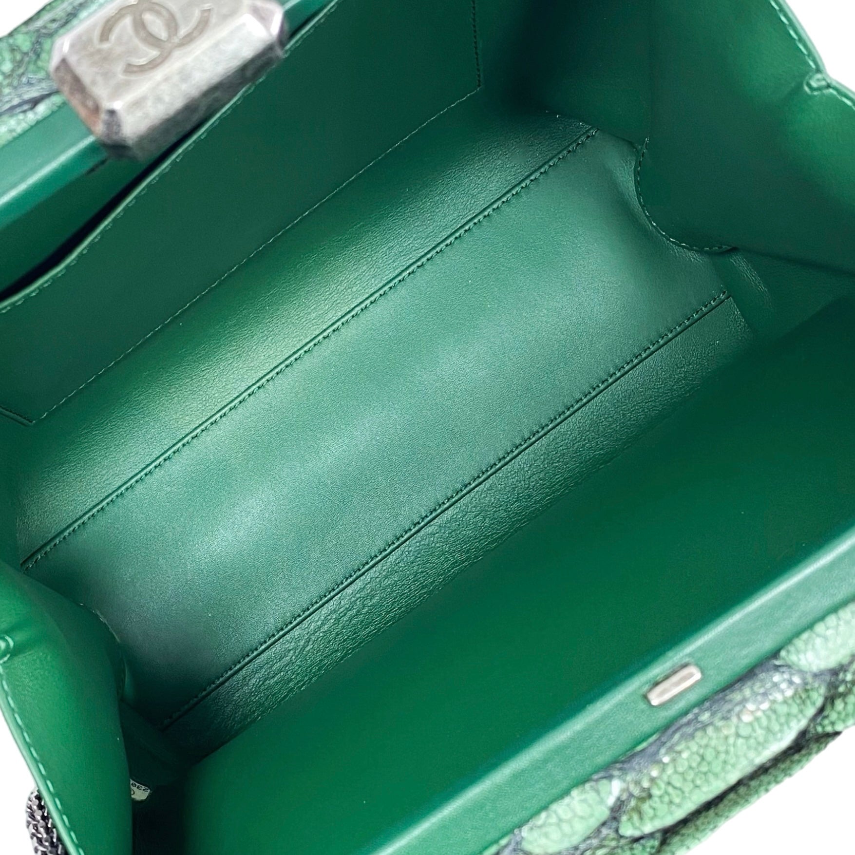 Chanel Green Python Snakeskin CC Kiss Shoulder Bag