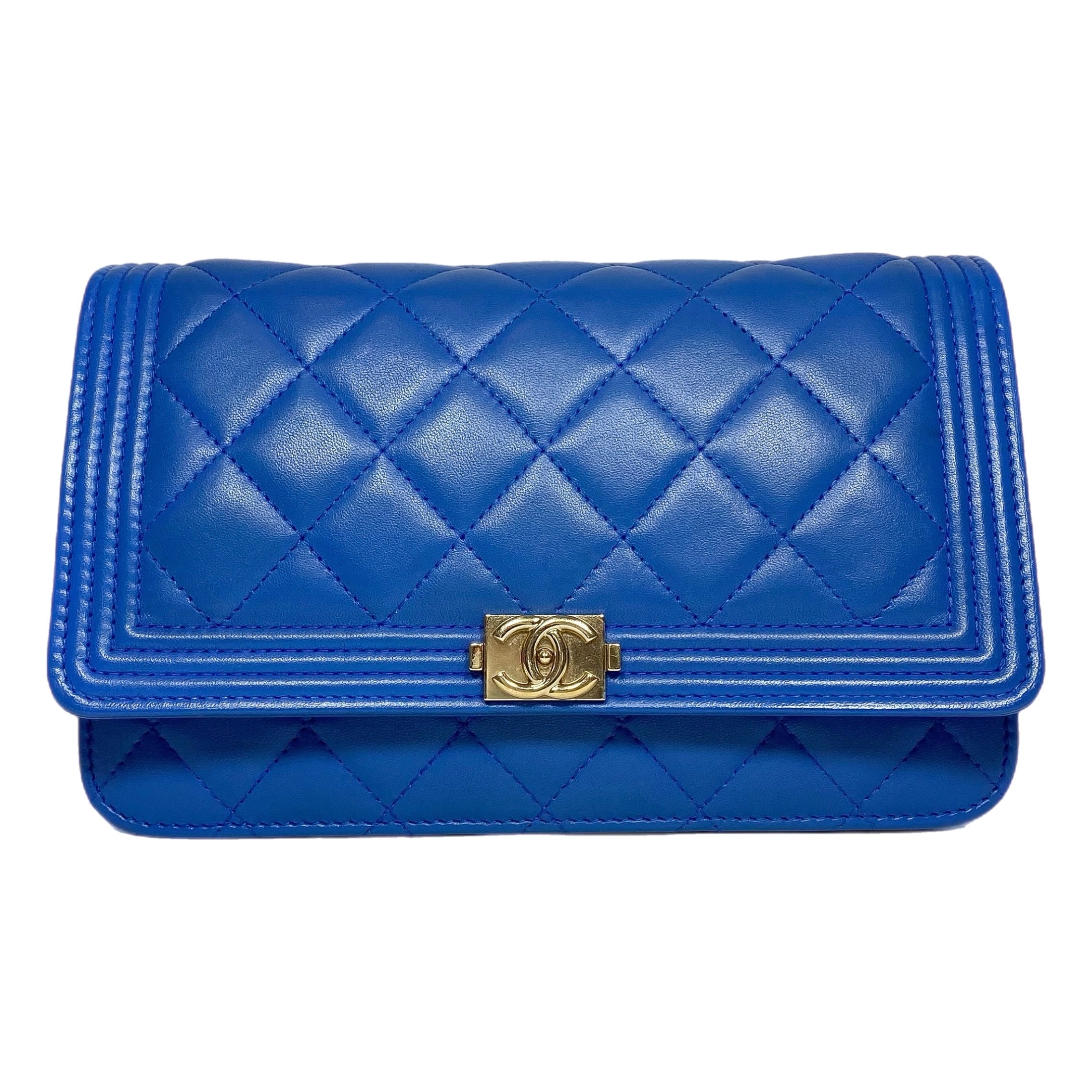 Chanel Royal Blue Lambskin Boy Wallet on Chain