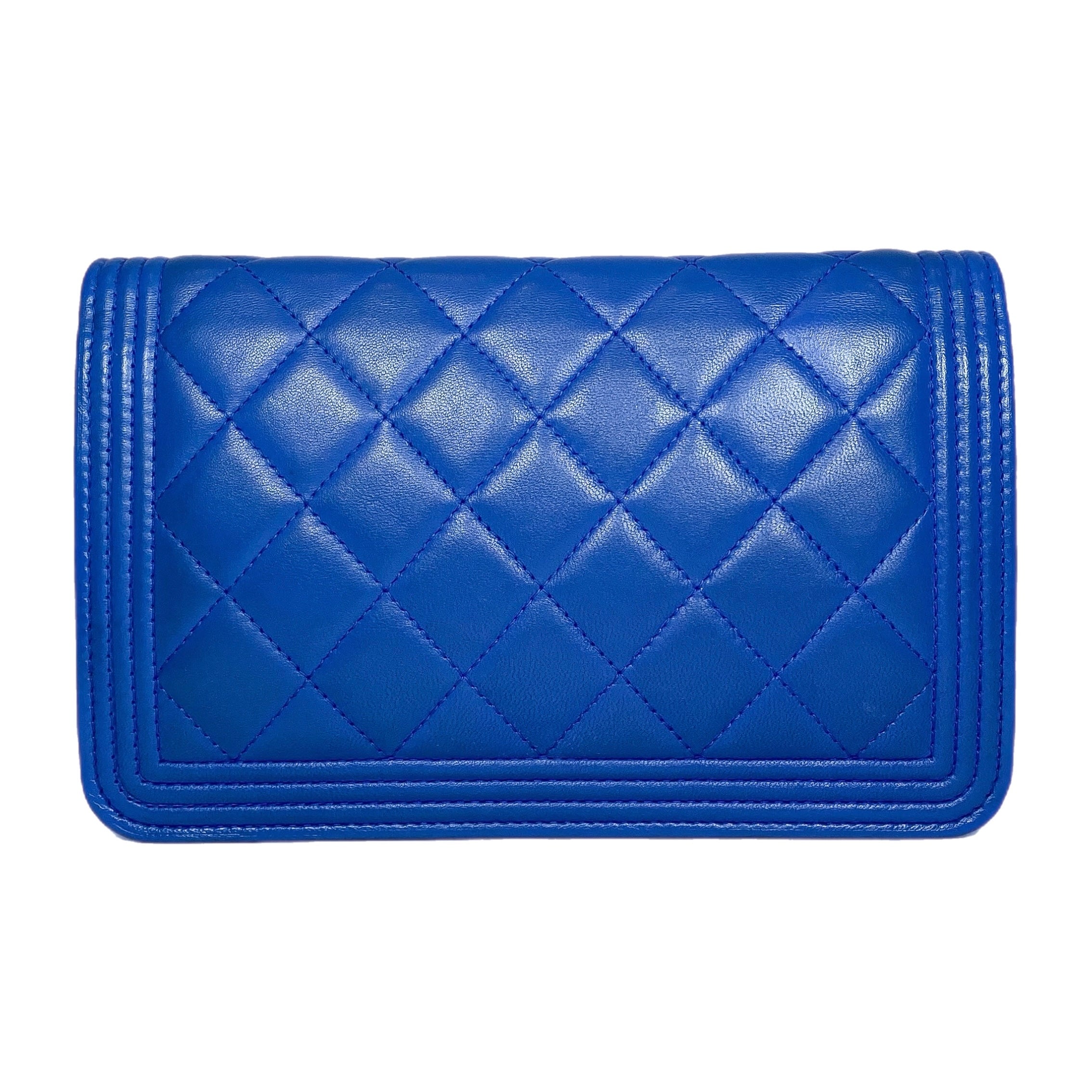 Chanel Royal Blue Lambskin Boy Wallet on Chain