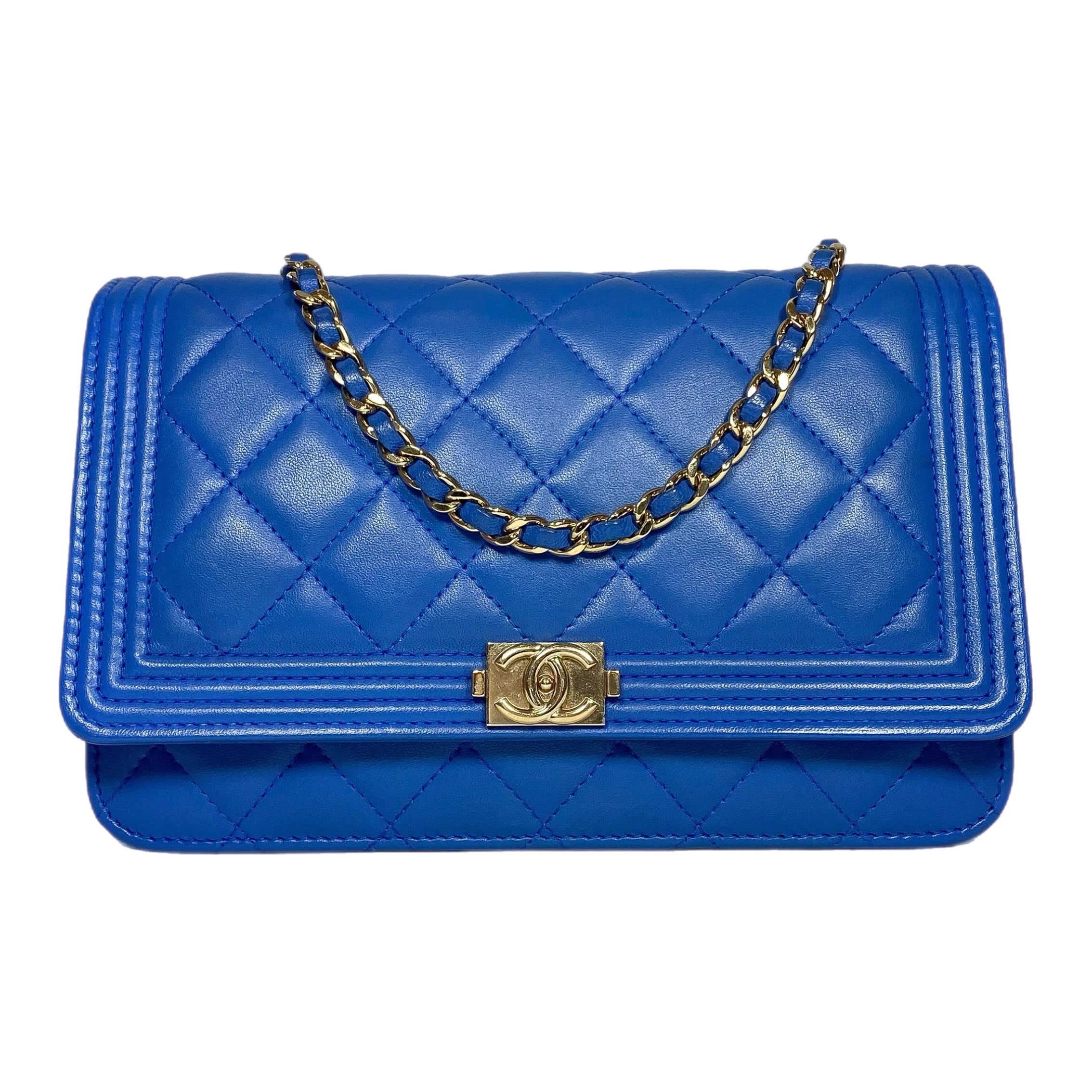 Chanel Royal Blue Lambskin Boy Wallet on Chain