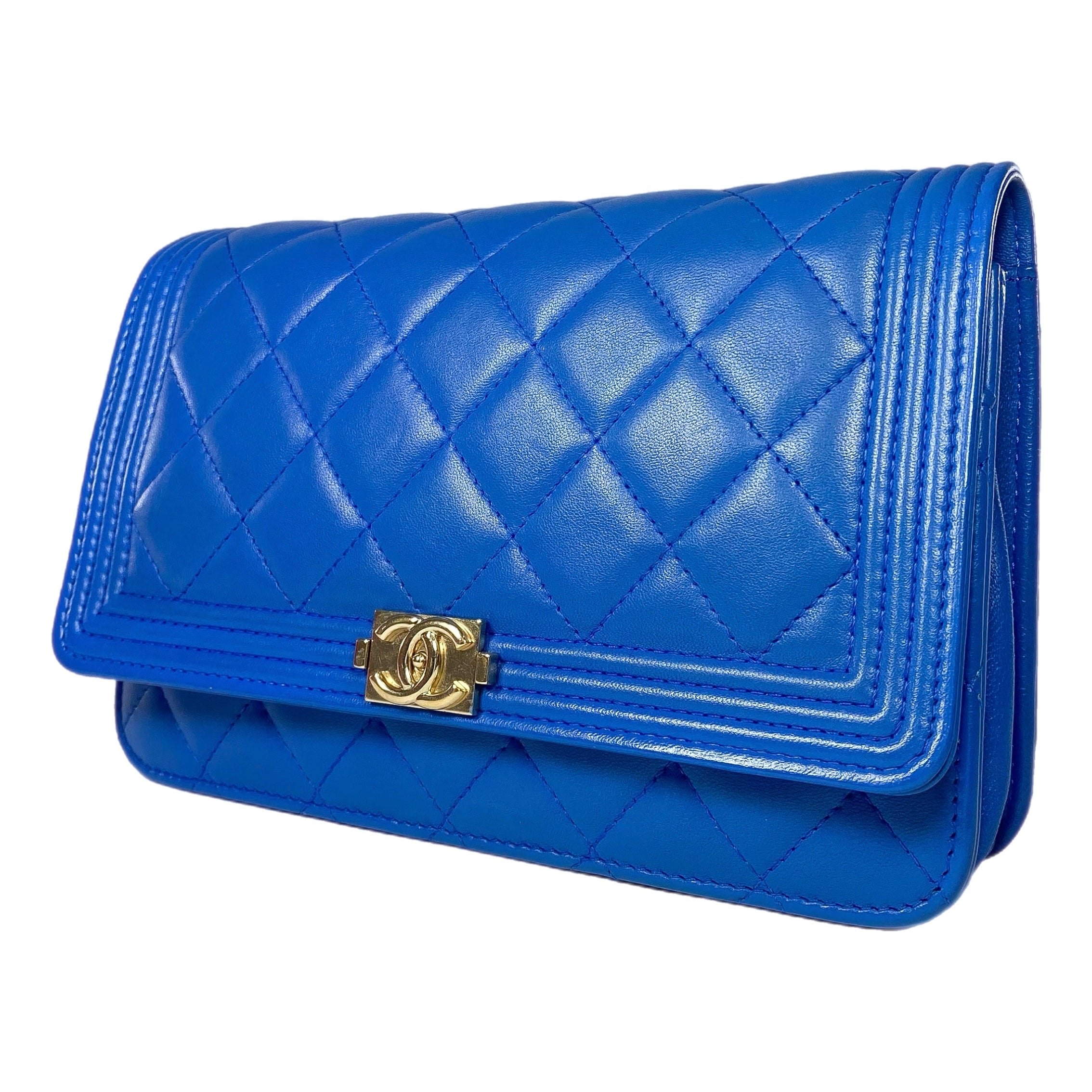 Chanel Royal Blue Lambskin Boy Wallet on Chain