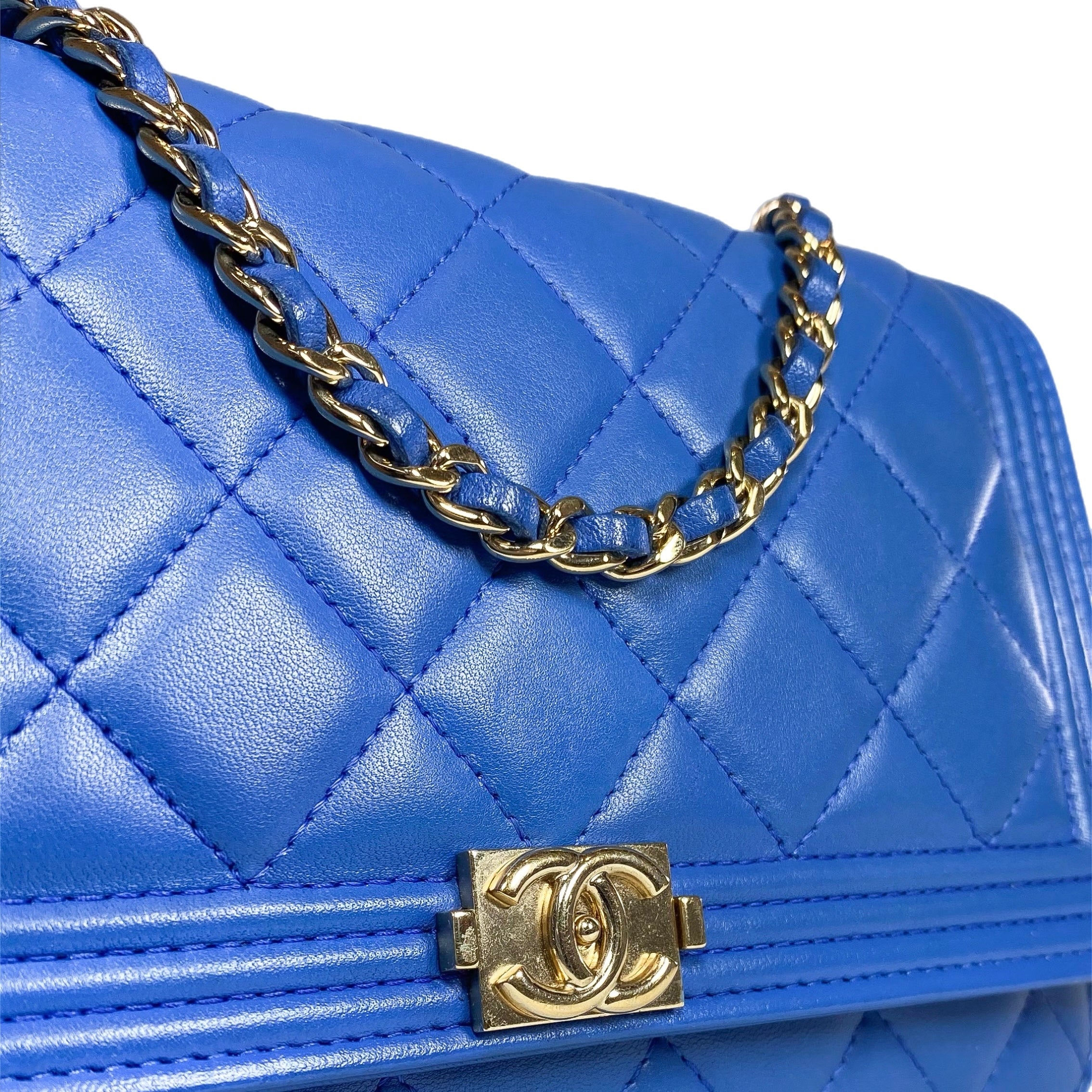Chanel Royal Blue Lambskin Boy Wallet on Chain