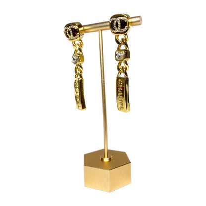 Chanel Gold Crystal Drop Earrings