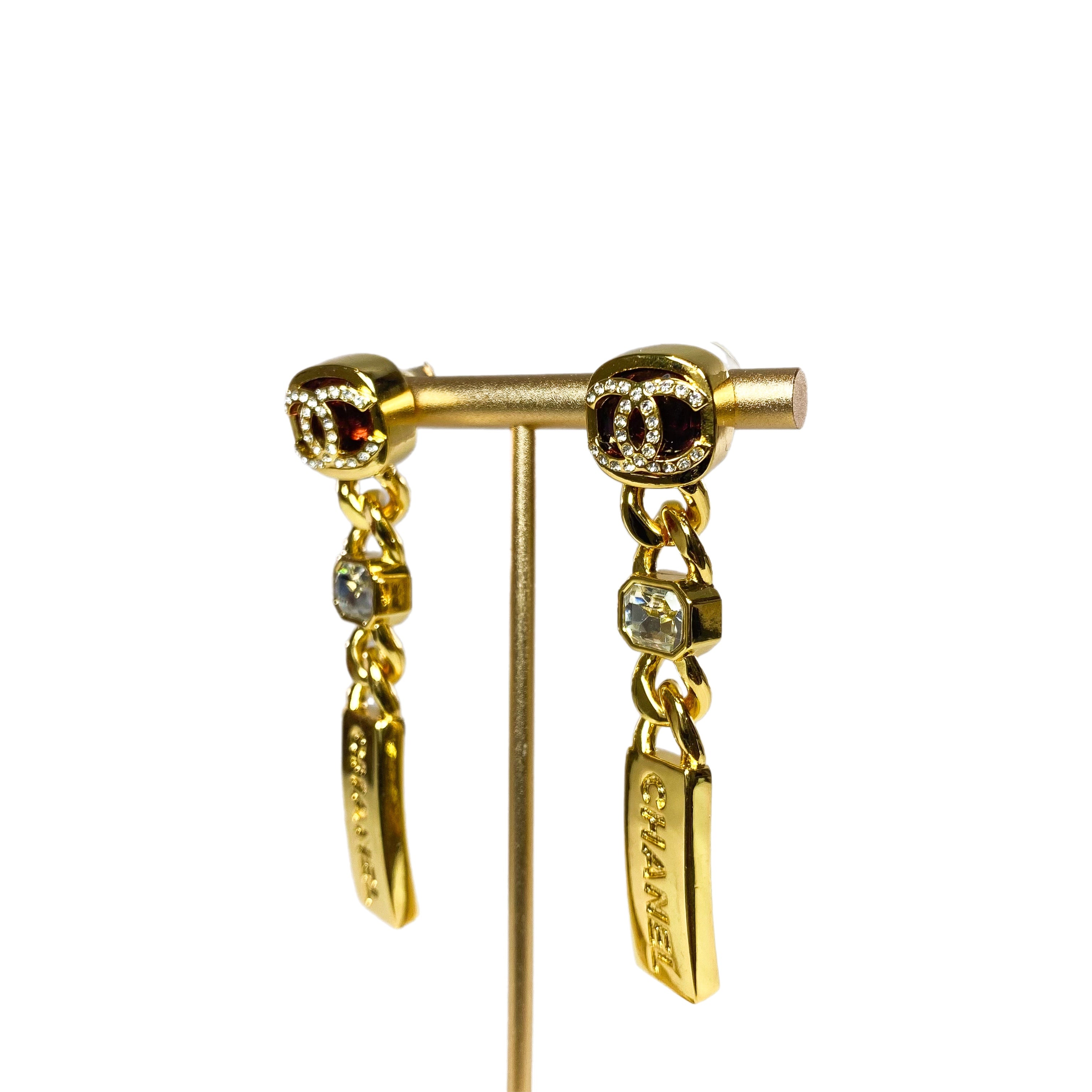 Chanel Gold Crystal Drop Earrings