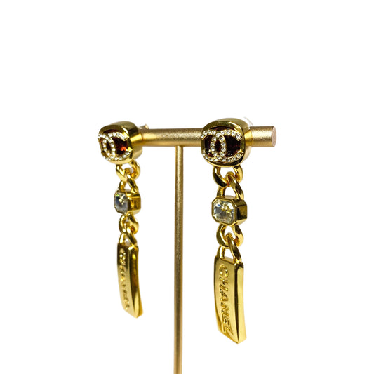 Chanel Gold Crystal Drop Earrings