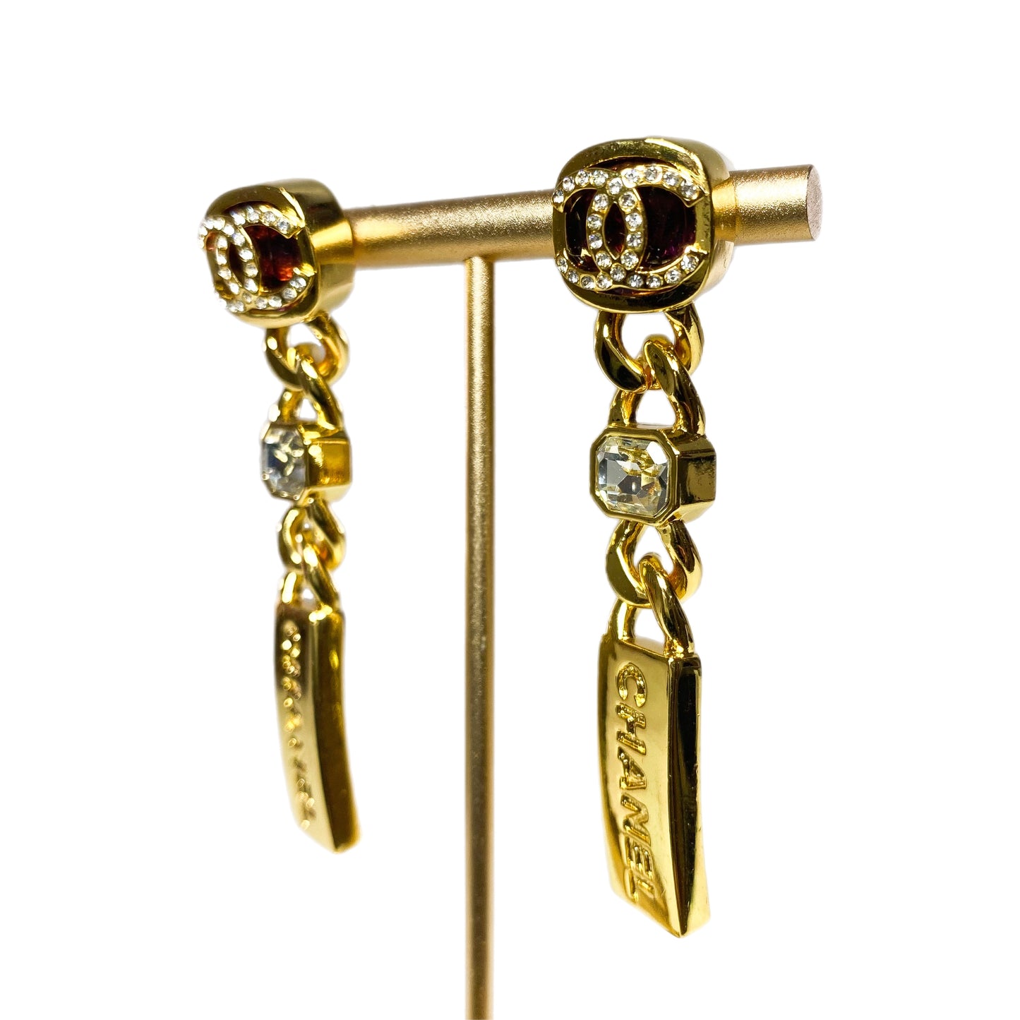 Chanel Gold Crystal Drop Earrings