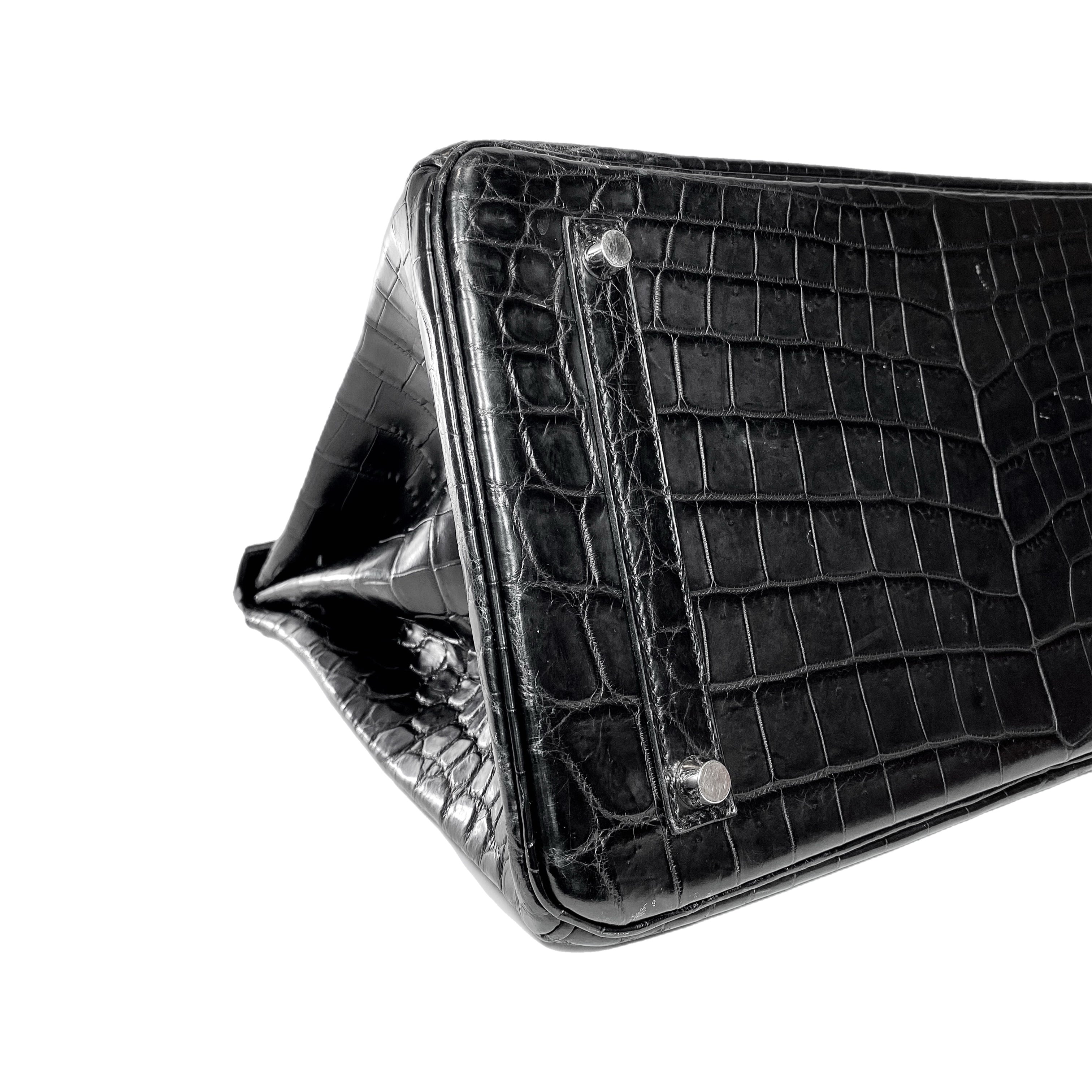 Hermes Birkin 35 Black Niloticus Crocodile Brushed Palladium Hardware