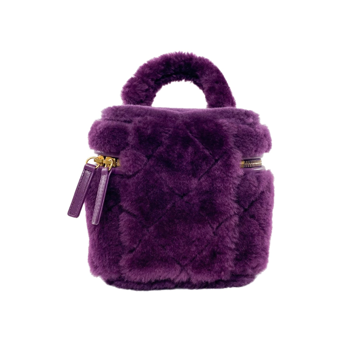 Chanel Small Quilted Purple Shearling Top Handle Vanity Bag