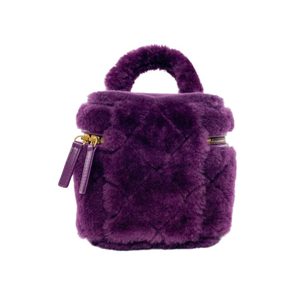 Chanel Small Quilted Purple Shearling Top Handle Vanity Bag