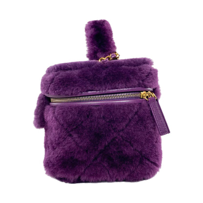 Chanel Small Quilted Purple Shearling Top Handle Vanity Bag