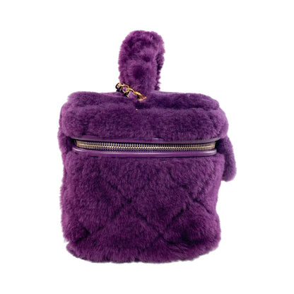 Chanel Small Quilted Purple Shearling Top Handle Vanity Bag