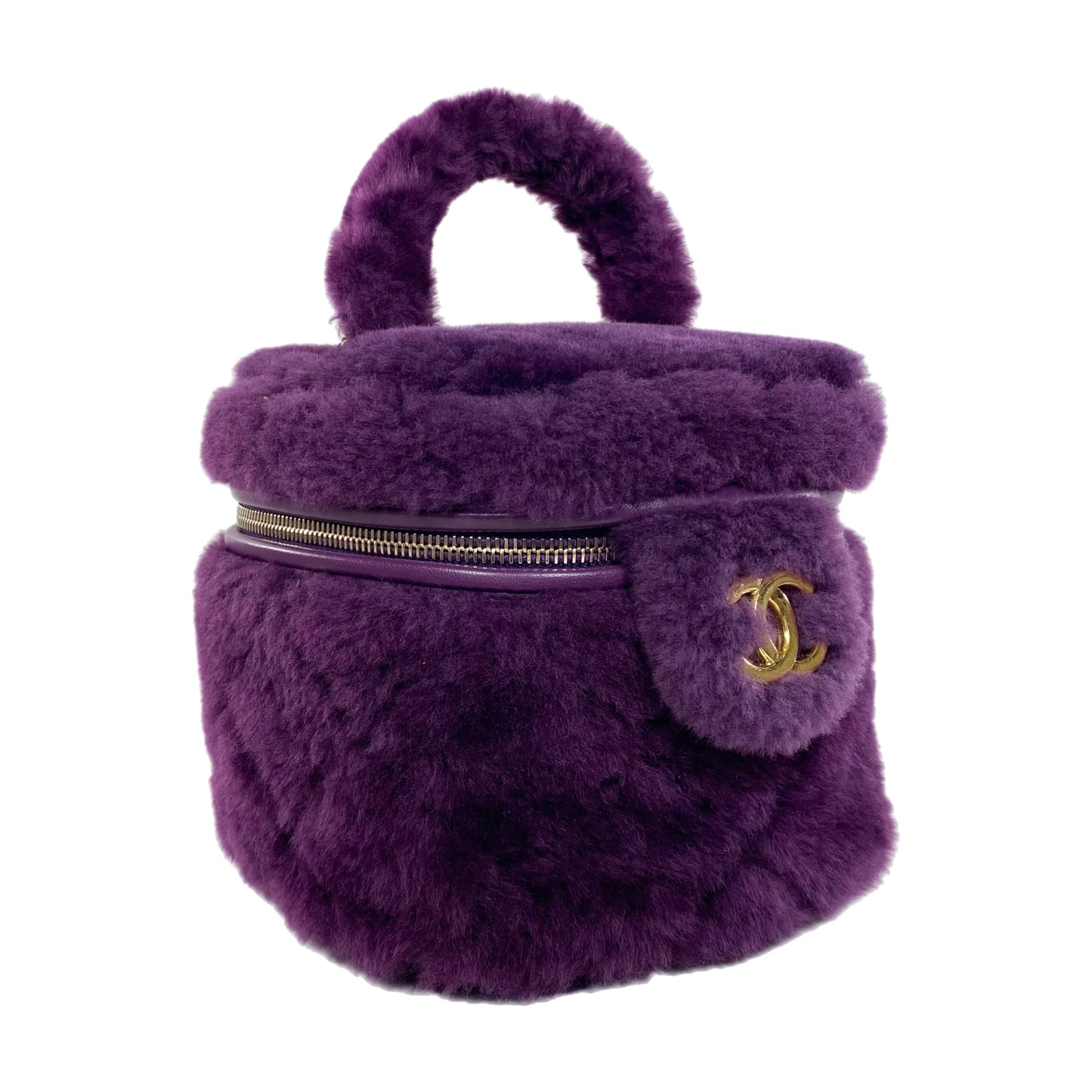Chanel Small Quilted Purple Shearling Top Handle Vanity Bag