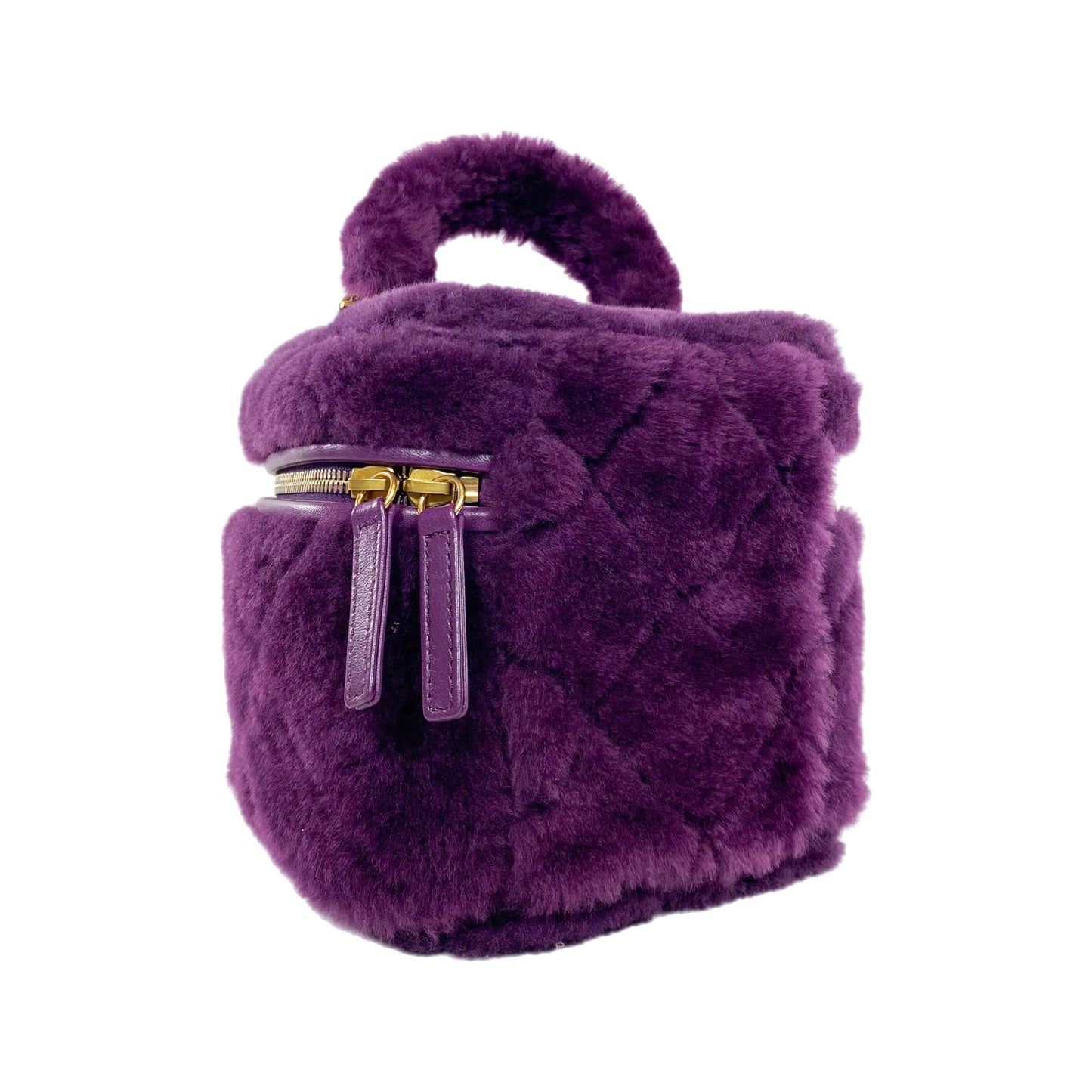 Chanel Small Quilted Purple Shearling Top Handle Vanity Bag