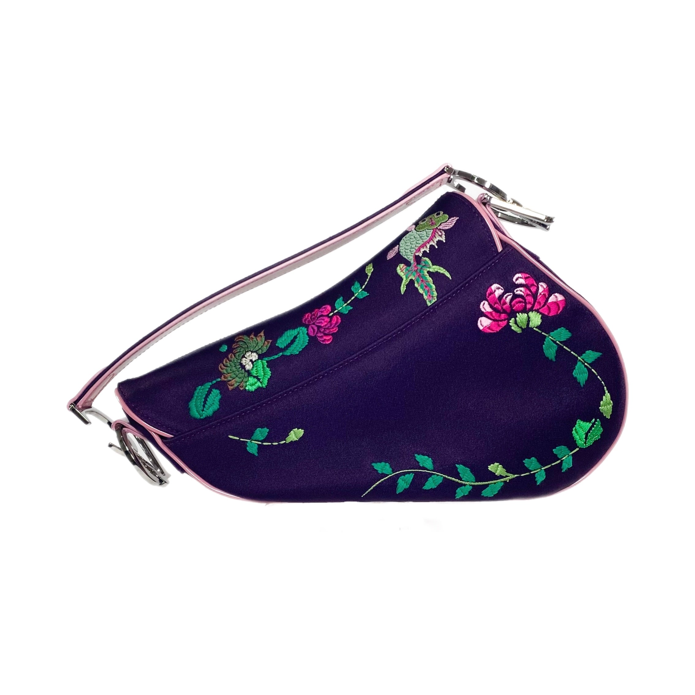 Dior Purple Flower Embroidered Saddle Bag