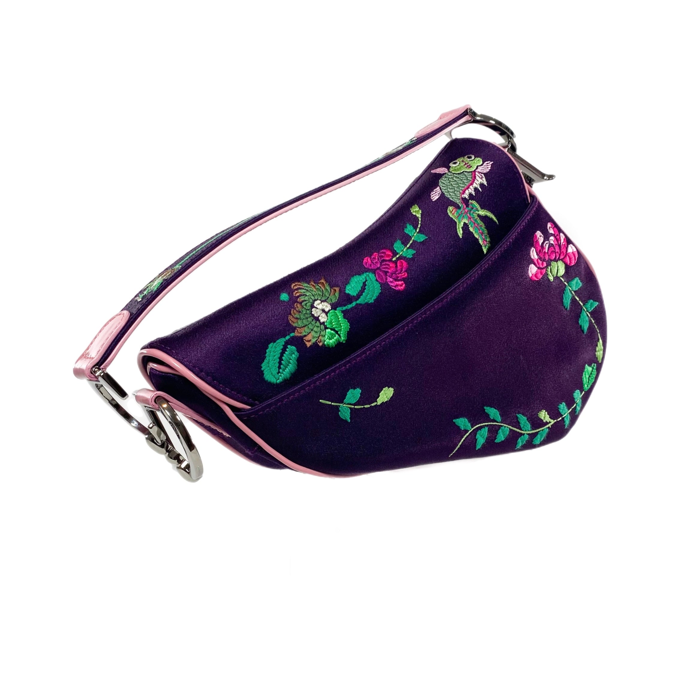 Dior Purple Flower Embroidered Saddle Bag