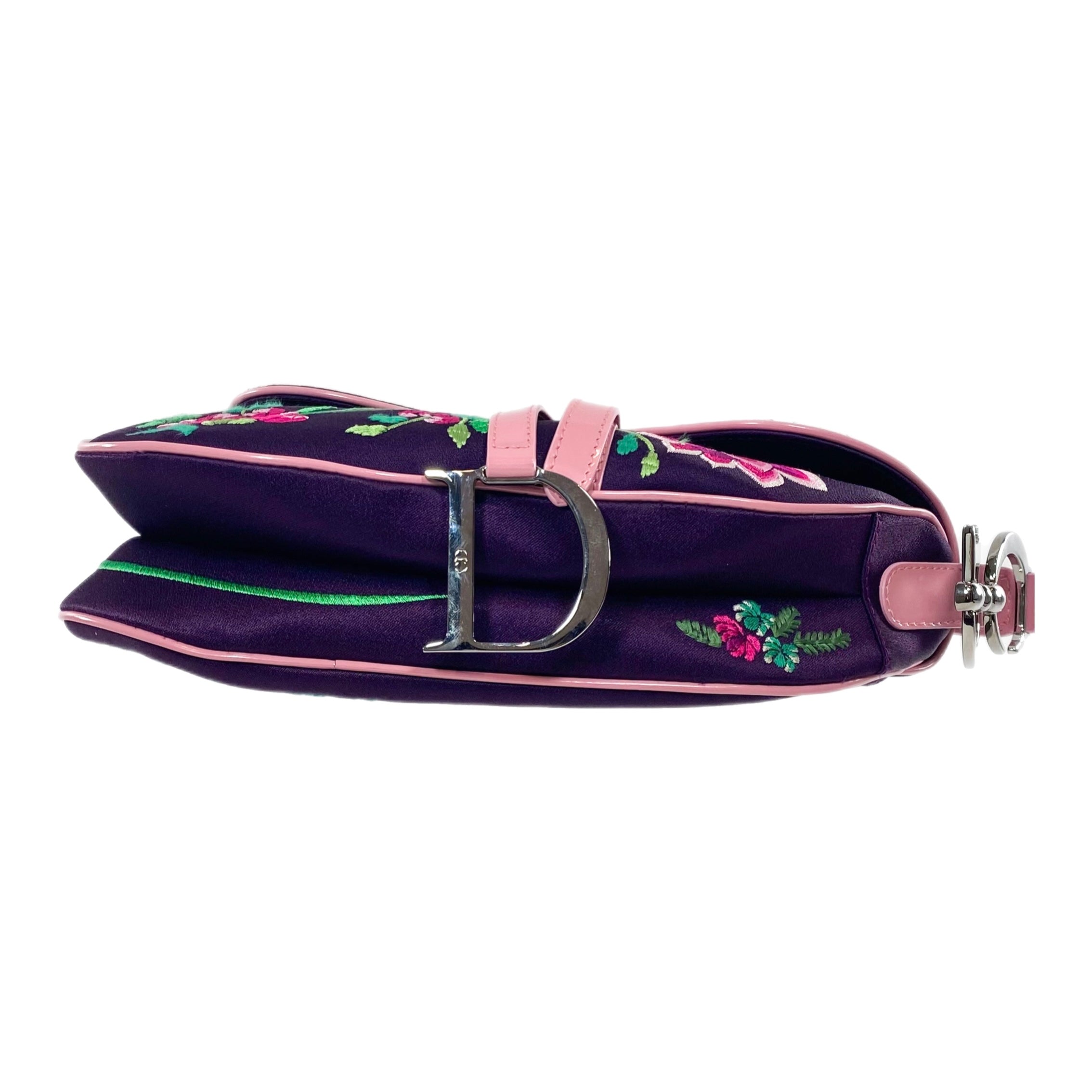 Dior Purple Flower Embroidered Saddle Bag