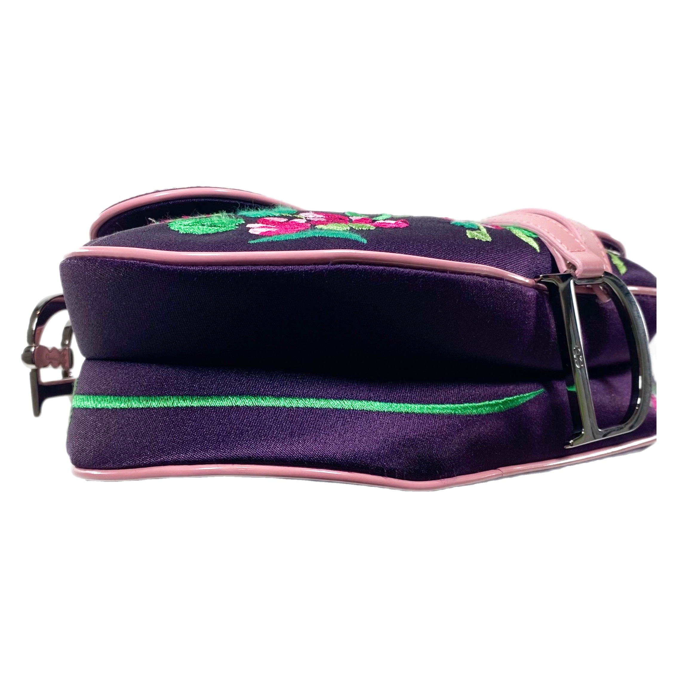 Dior Purple Flower Embroidered Saddle Bag