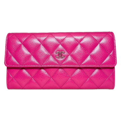 Chanel Pink Quilted Large Gusset Flap Wallet