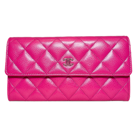 Chanel Pink Quilted Large Gusset Flap Wallet
