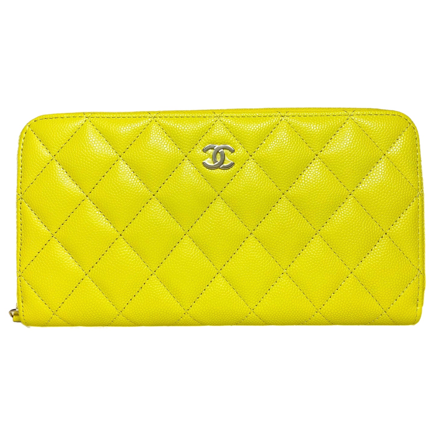 Chanel Yellow Quilted Large Gusset Zip Around Wallet