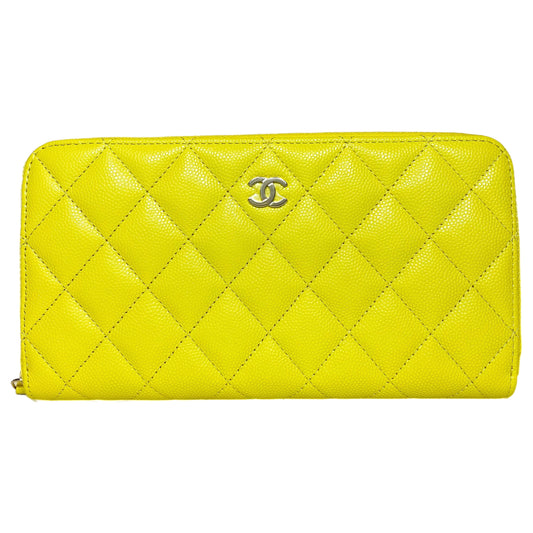 Chanel Yellow Quilted Large Gusset Zip Around Wallet