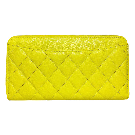 Chanel Yellow Quilted Large Gusset Zip Around Wallet