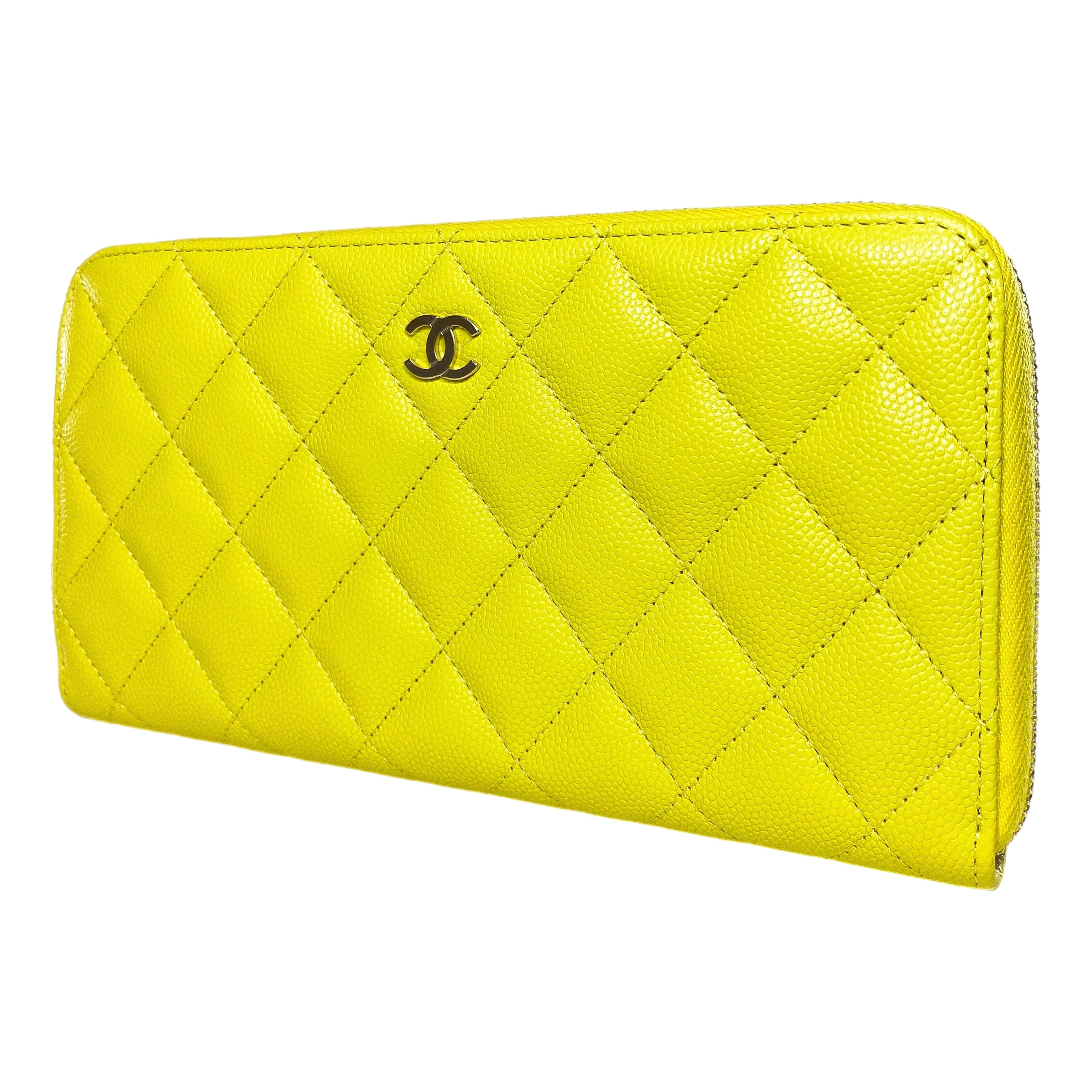 Chanel Yellow Quilted Large Gusset Zip Around Wallet – Consign of