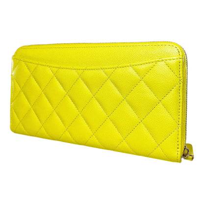 Chanel Yellow Quilted Large Gusset Zip Around Wallet