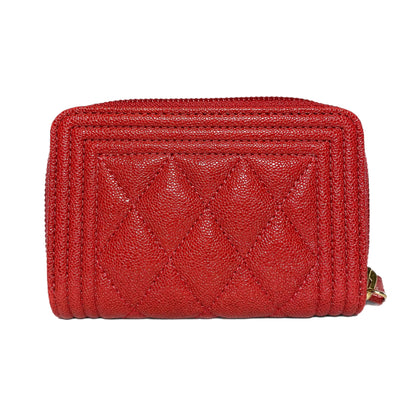 Chanel Red Boy Zip Around Coin Purse Wallet