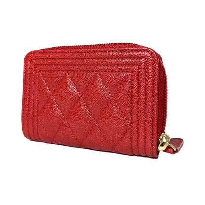 Chanel Red Boy Zip Around Coin Purse Wallet