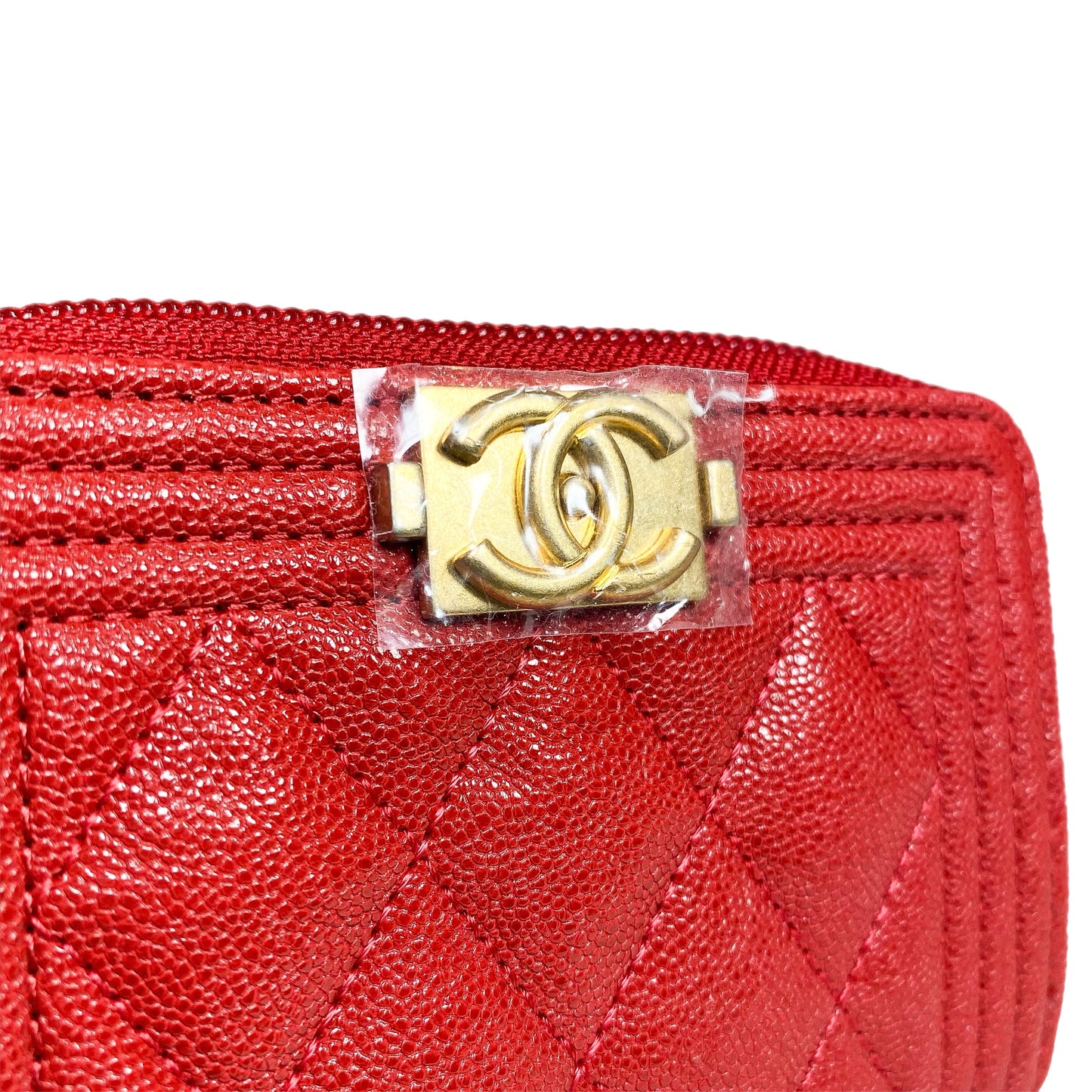 Chanel Red Boy Zip Around Coin Purse Wallet