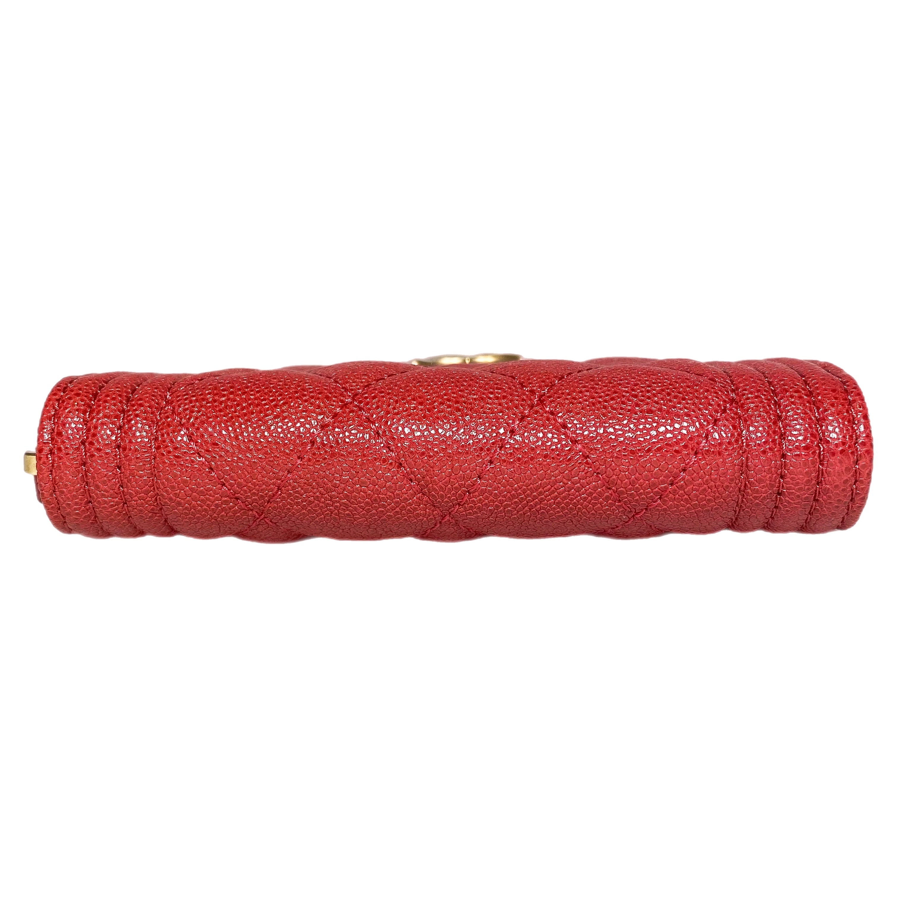 Chanel Red Boy Zip Around Coin Purse Wallet