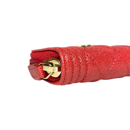Chanel Red Boy Zip Around Coin Purse Wallet