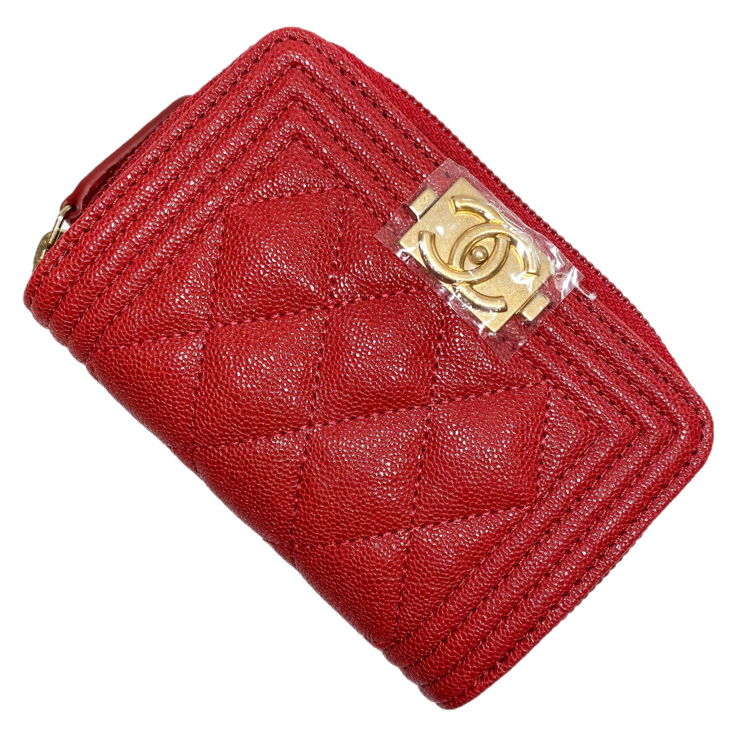 Chanel Red Boy Zip Around Coin Purse Wallet