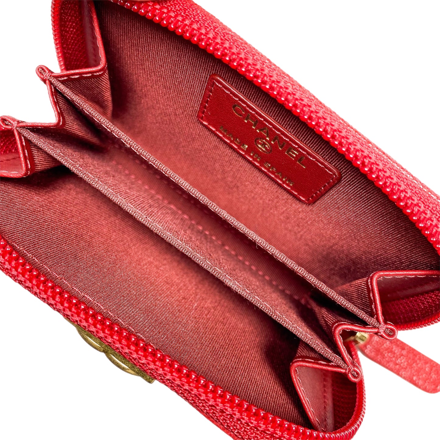 Chanel Red Boy Zip Around Coin Purse Wallet