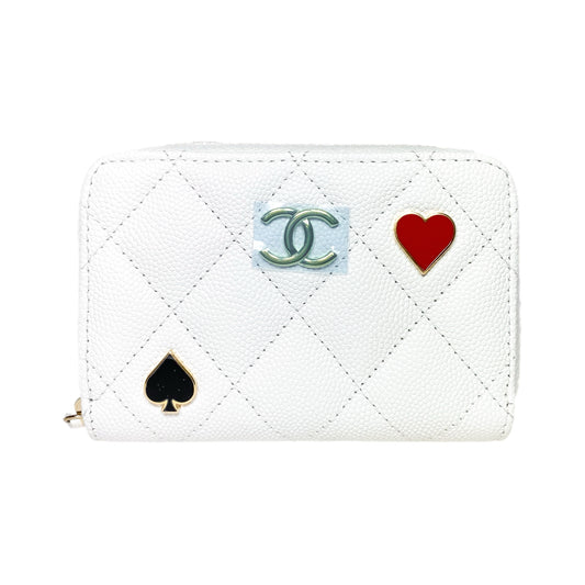 Chanel White Enamel Coco Casino Quilted Zip Coin Purse