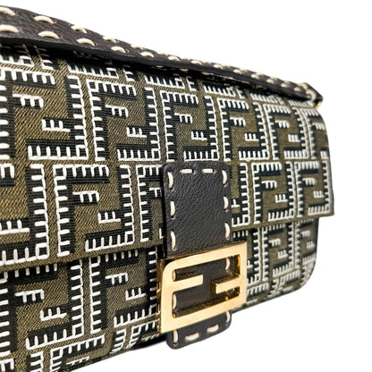 Fendi Tobacco Ebano FF Logo Embroidered Romano Sellaria Baguette