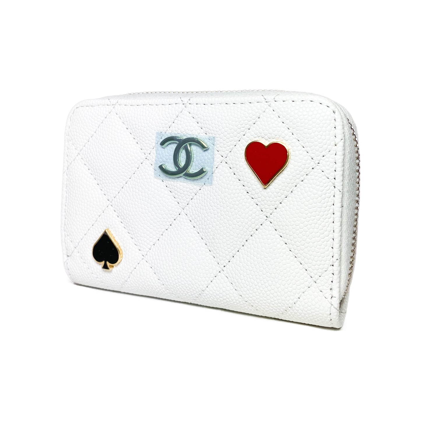 Chanel White Enamel Coco Casino Quilted Zip Coin Purse