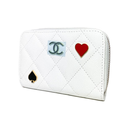 Chanel White Enamel Coco Casino Quilted Zip Coin Purse
